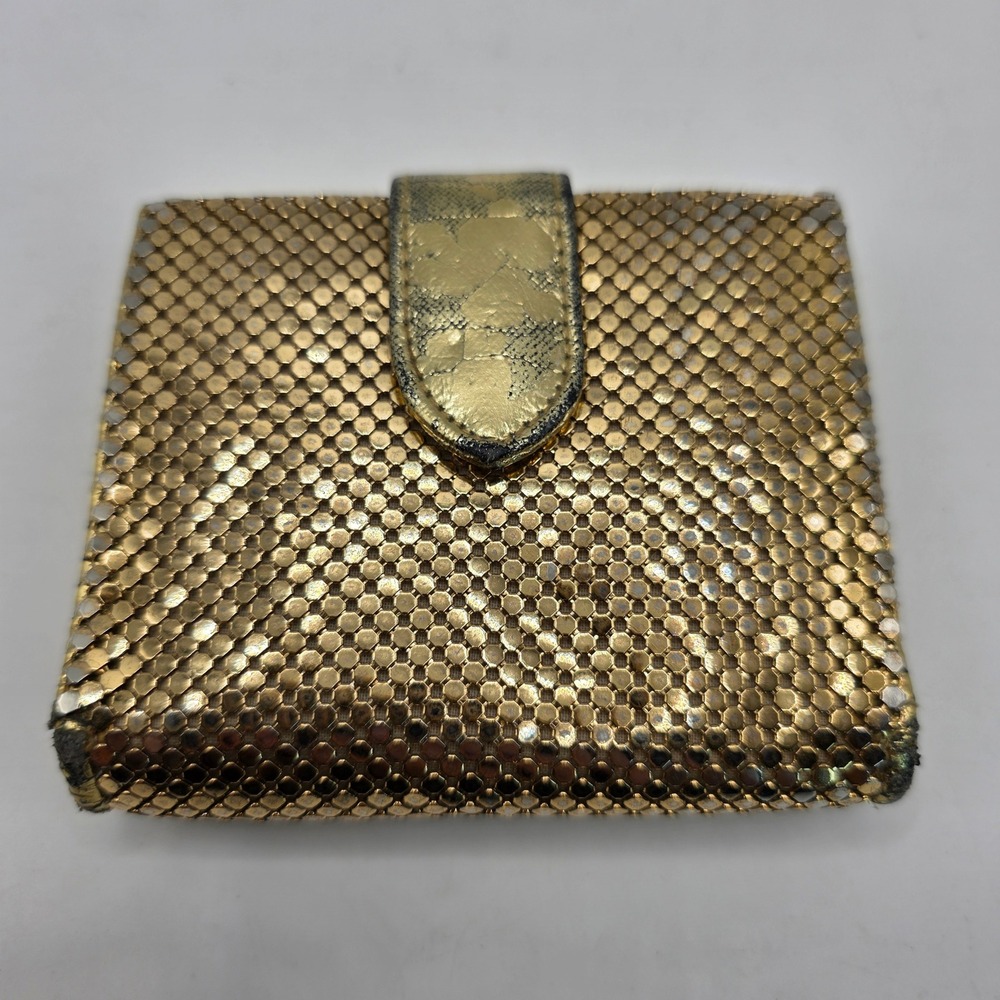 Whiting‎ and Davis Vintage Gold Metal Mesh Bi-fold Wallet ID Window Card Slots
